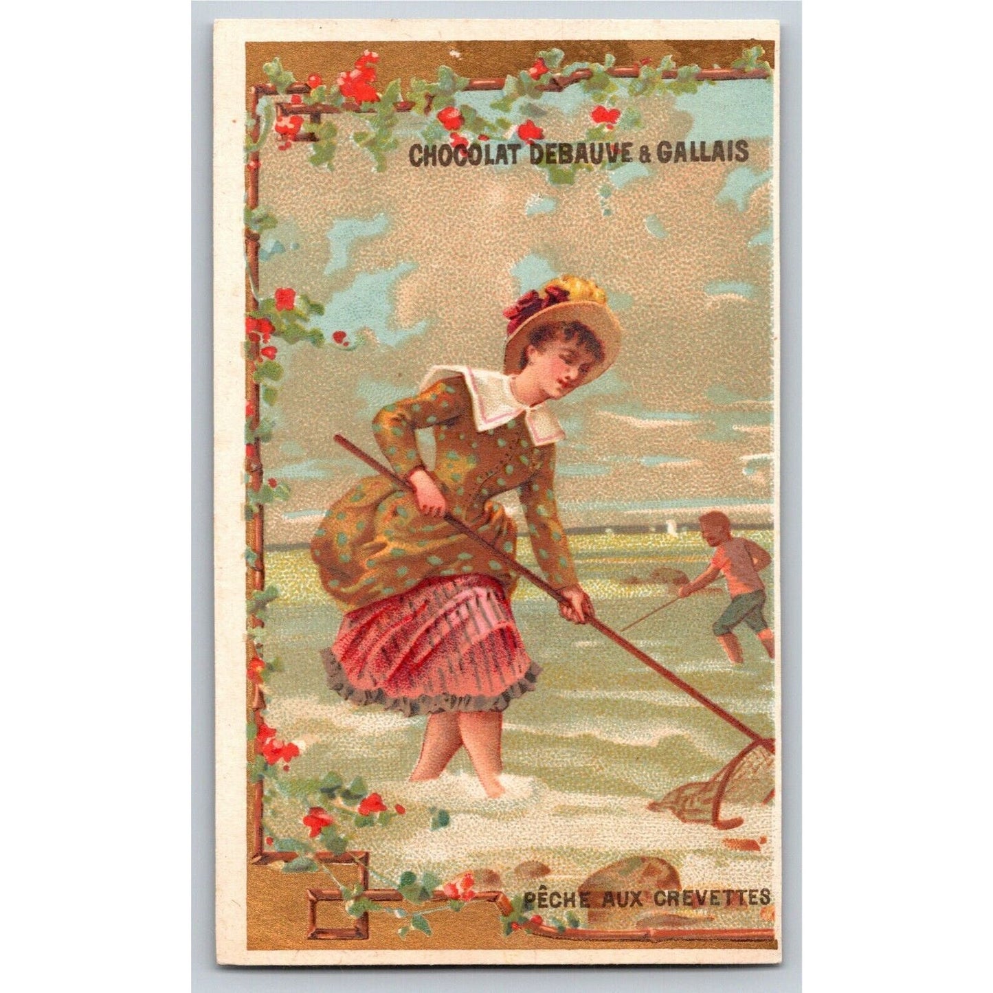 French Victorian Trade Card Chocolate Debauve & Gallais "Pêche Aux Crevettes"