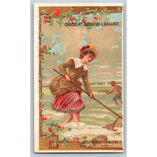 French Victorian Trade Card Chocolate Debauve & Gallais "Pêche Aux Crevettes"