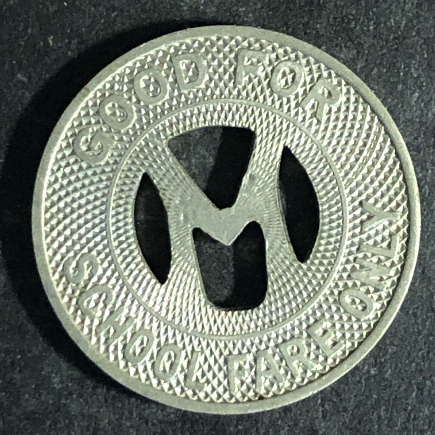Mitchell Transit (SD) WM G/F School Fare Bus Transit Token "M" c1952 20mm