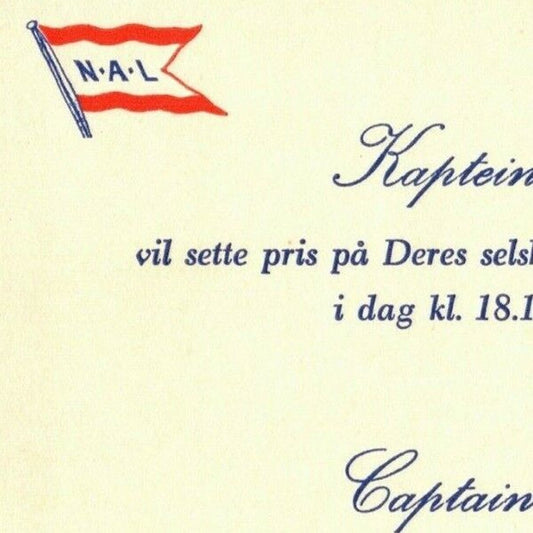 NAL Captain Leif Hansen M/S Oslofjord 1st Class Cocktail Invitation - EXC