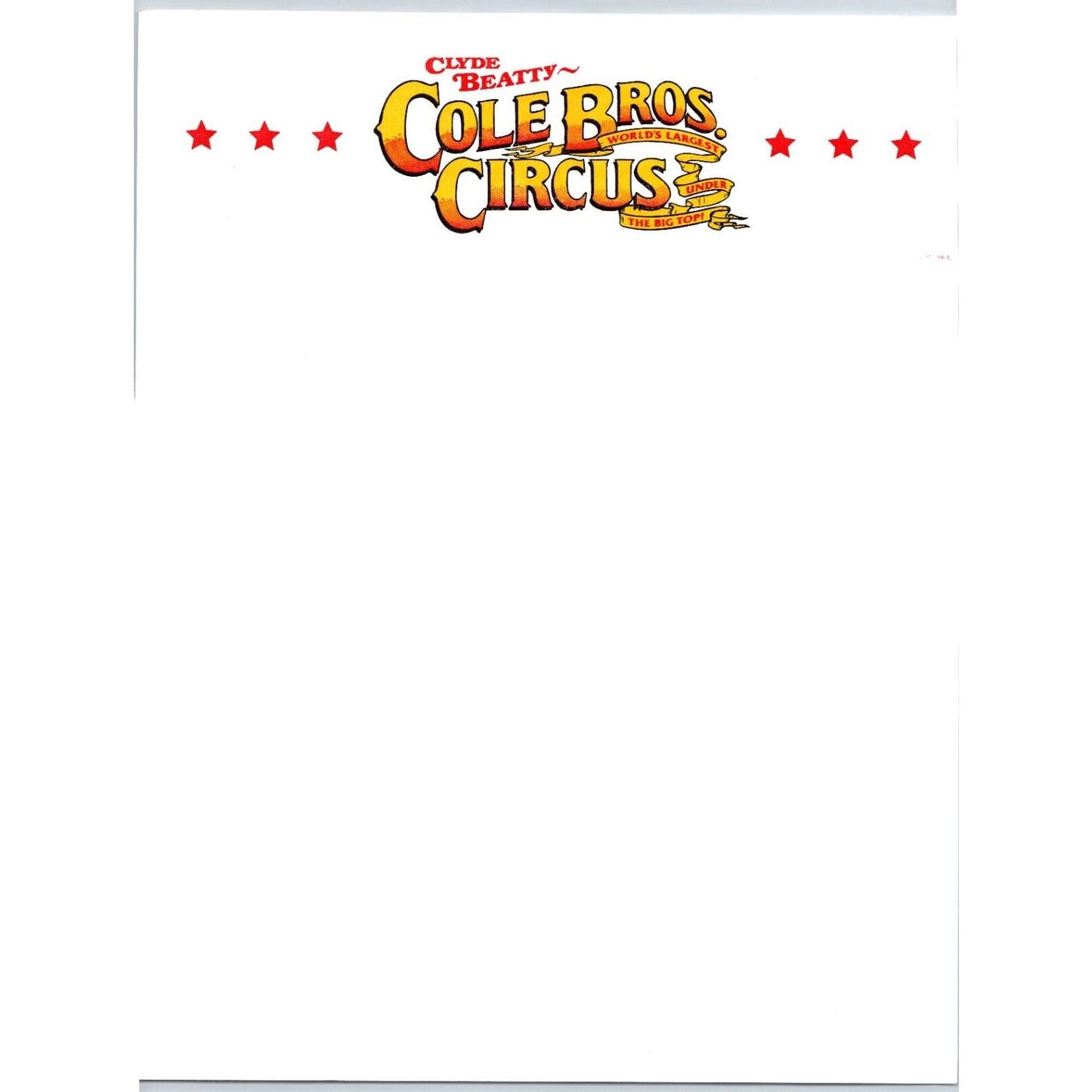 Clyde Beatty Cole Bros Circus Letterhead c1980's-90's