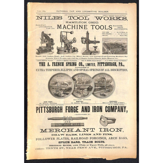 National Car and Locomotive Builder Railroad June 1889 50pp Large & Very Scarce