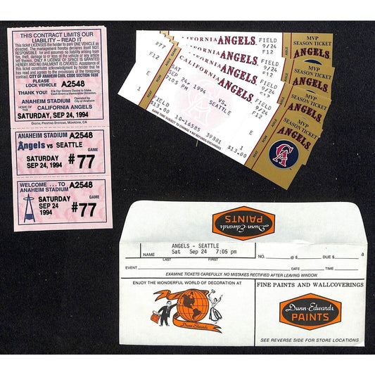 California Angels Tickets 4 Unused 9/24/94 Strike - Game Not Played