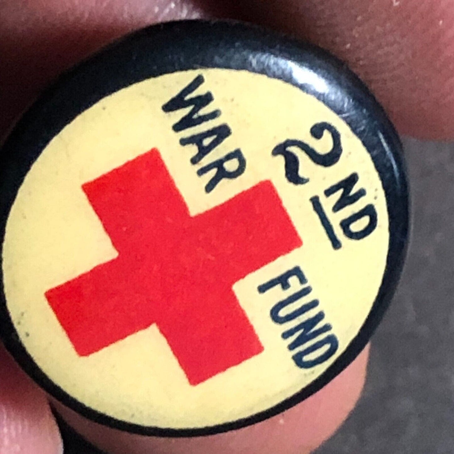 c1918 WWI Era Red Cross 2nd War Fund Celluloid Small Steel Pinback Button Scarce