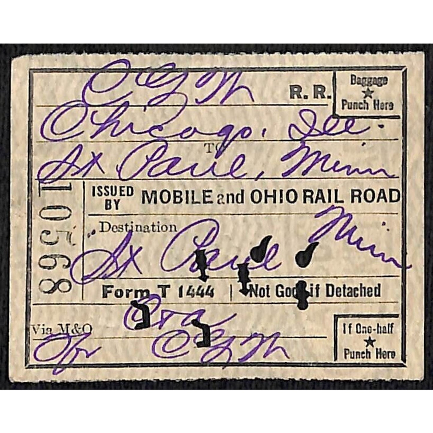 Mobile and Ohio Railroad Ticket Chicago St. Paul 1925 #10568 Scarce