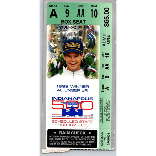 1993 Indianapolis 500 Ticket Stub Racing IMS Al Unser Jr. - seat 10