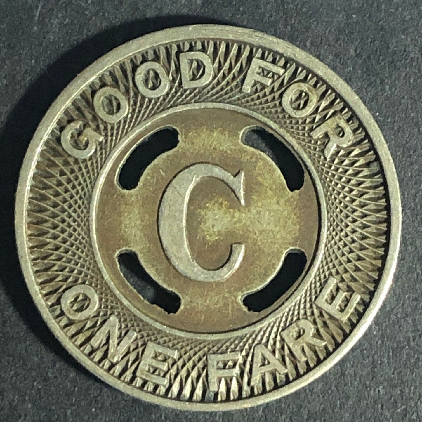 Canton City Lines Inc. "C" G/F One Fare Brass Transit Token - 22.77mm