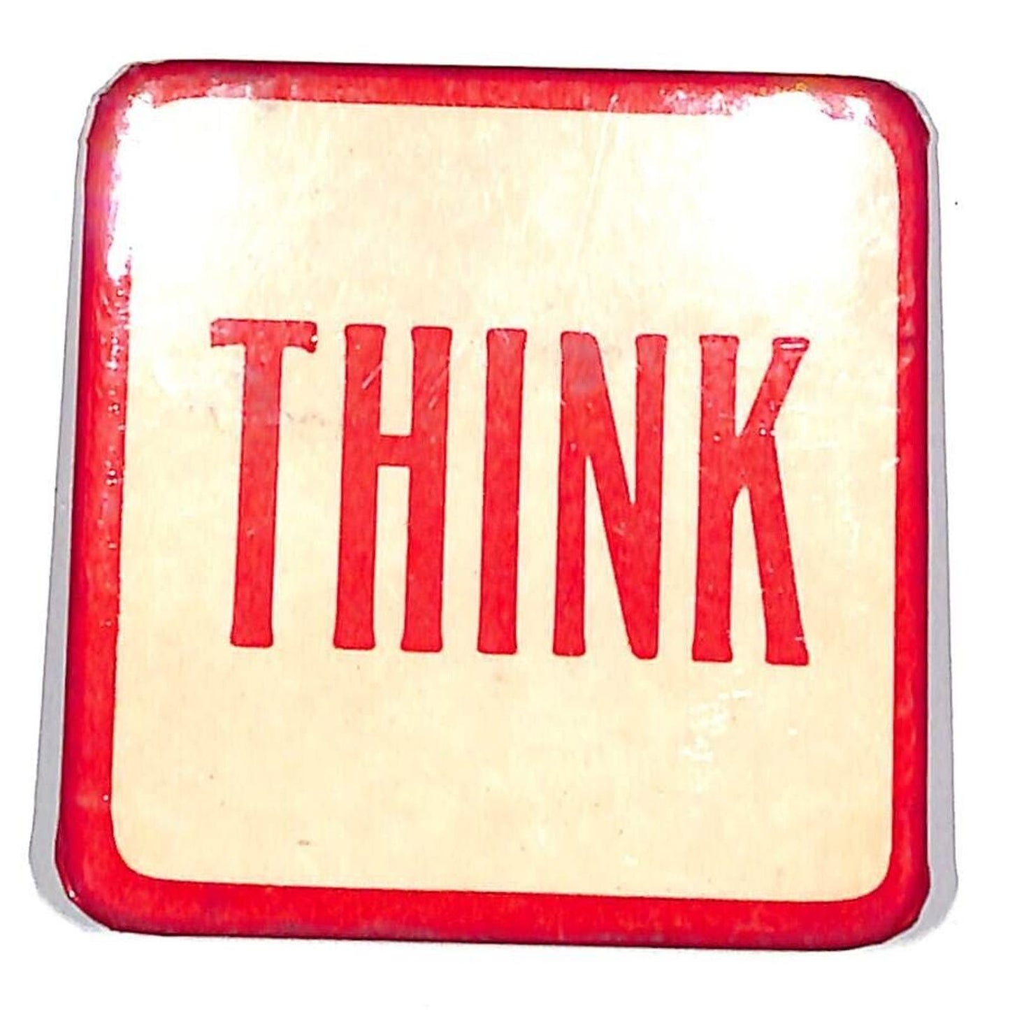 Macy's "Think" Square Steel Pinback Button Phila. Badge Co. c1940's-50's