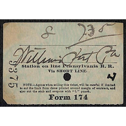 New York & Long Branch Railroad c1897 Ticket via PRR Williamsport, PA #9375