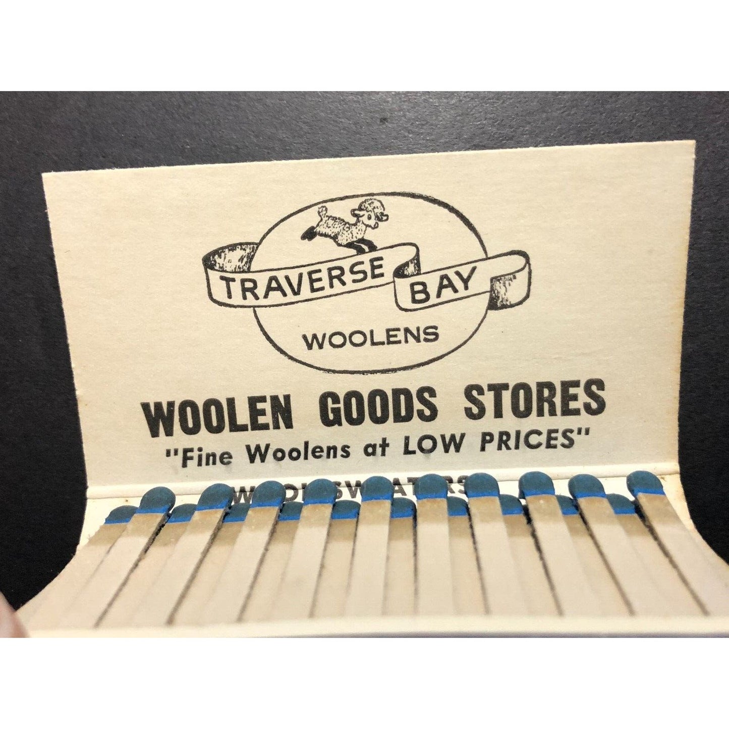 Traverse Bay Woolen Co. Michigan Full Matchbook c1978-79 w/ Lamb Wool