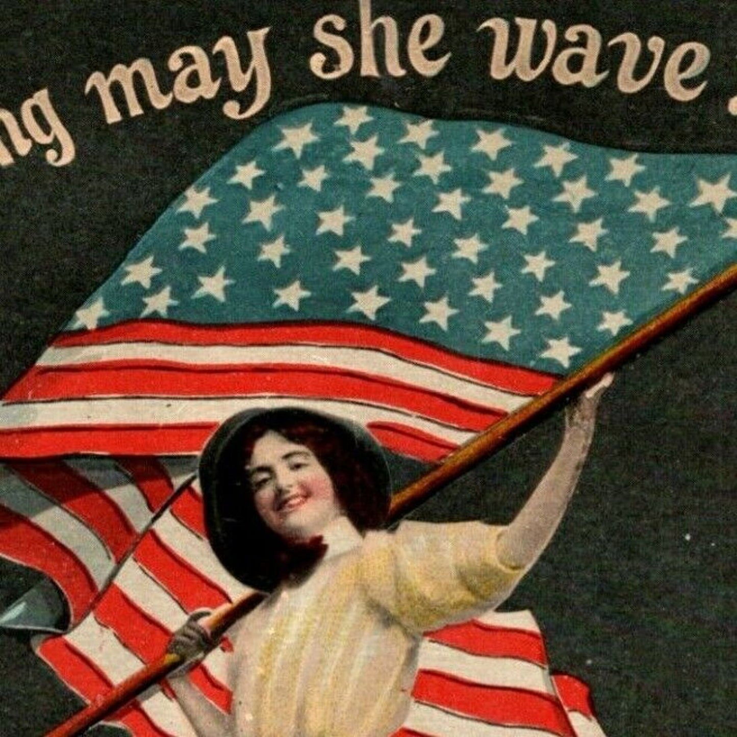 US Flag Patriotic Postcard 1908 "Long May She Wave!" Greeting From Kendall, WI