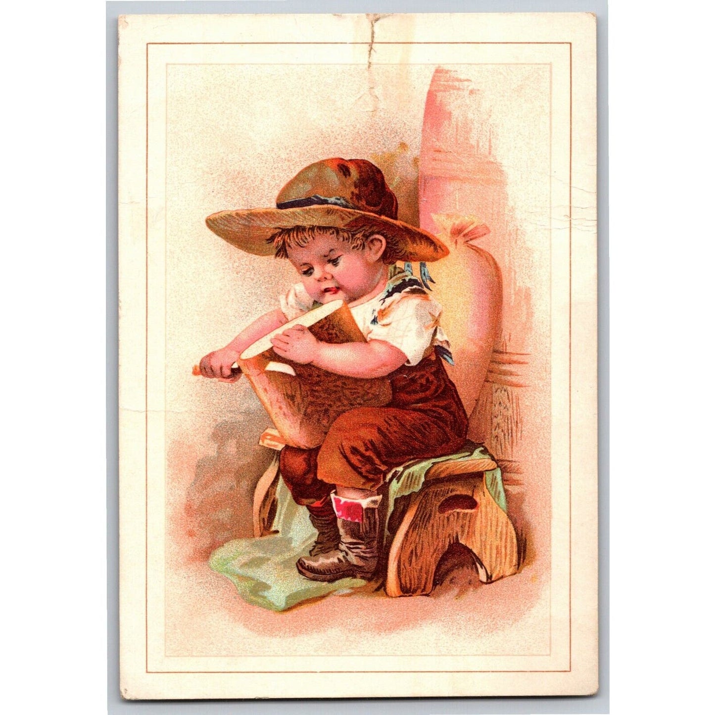 Ceresota Flour Victorian Trade Card Boy (Dangerously) Slices Bread Loaf