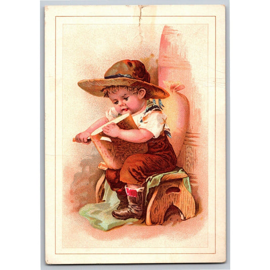 Ceresota Flour Victorian Trade Card Boy (Dangerously) Slices Bread Loaf
