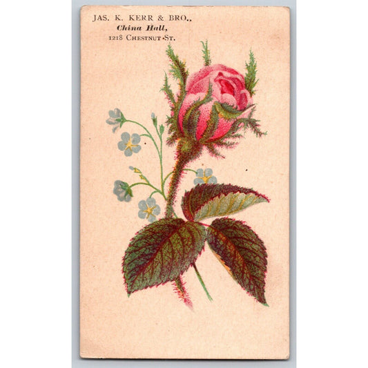 Jas. K. Kerr & Bro. China Hall (Philadelphia) Victorian Trade Card -Rose
