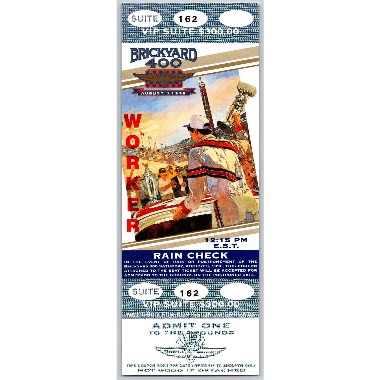 1996 Brickyard 400 VIP Suite 164 / Worker Ticket Lenticular - Ron Burton Estate