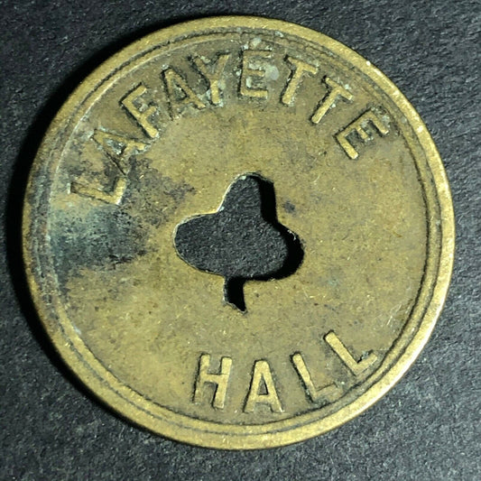24.5mm Brass Lafayette Hall (Saloon Sacramento, CA) Token Clover Shamrock (#43)