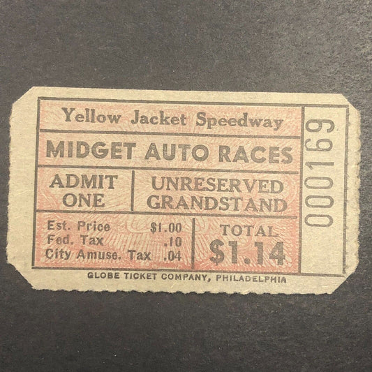 Midget Auto Racing Rain Check Ticket Babe Bowers 1939 Yellow Jacket Speedway