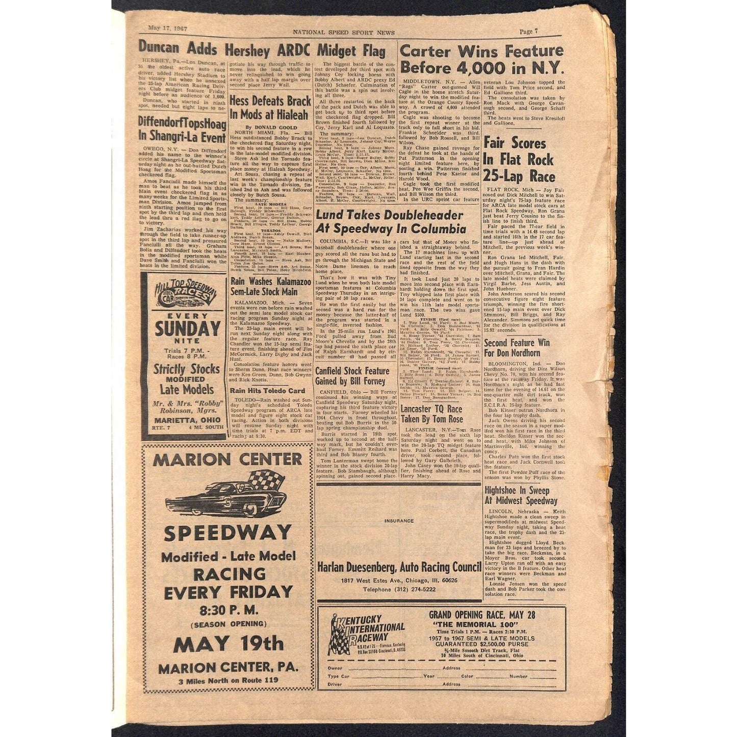 National Speed Sport News 5/17 1967 Andretti Indy Pole Again Racing 23pp