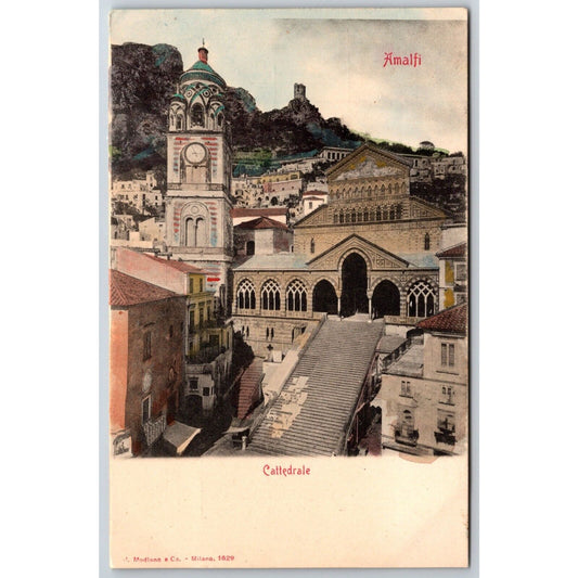 Italian Postcard Amalfi "Cathedral" Overview of Steps Stairs 1901-1907 NP VGC