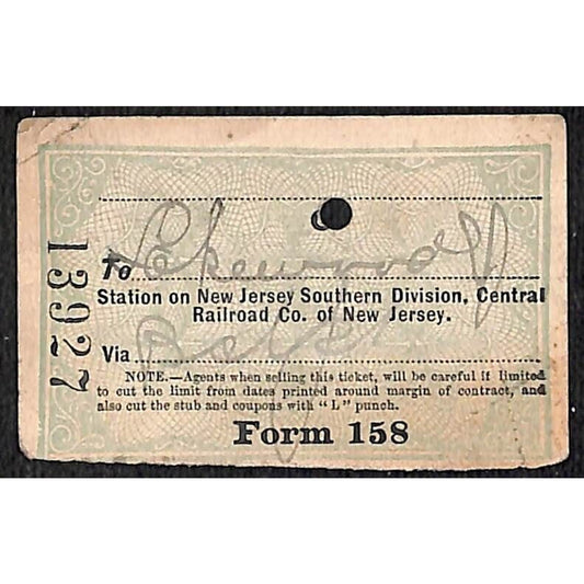 New York & Long Branch Railroad 1901 Ticket North Asbury Park #13927