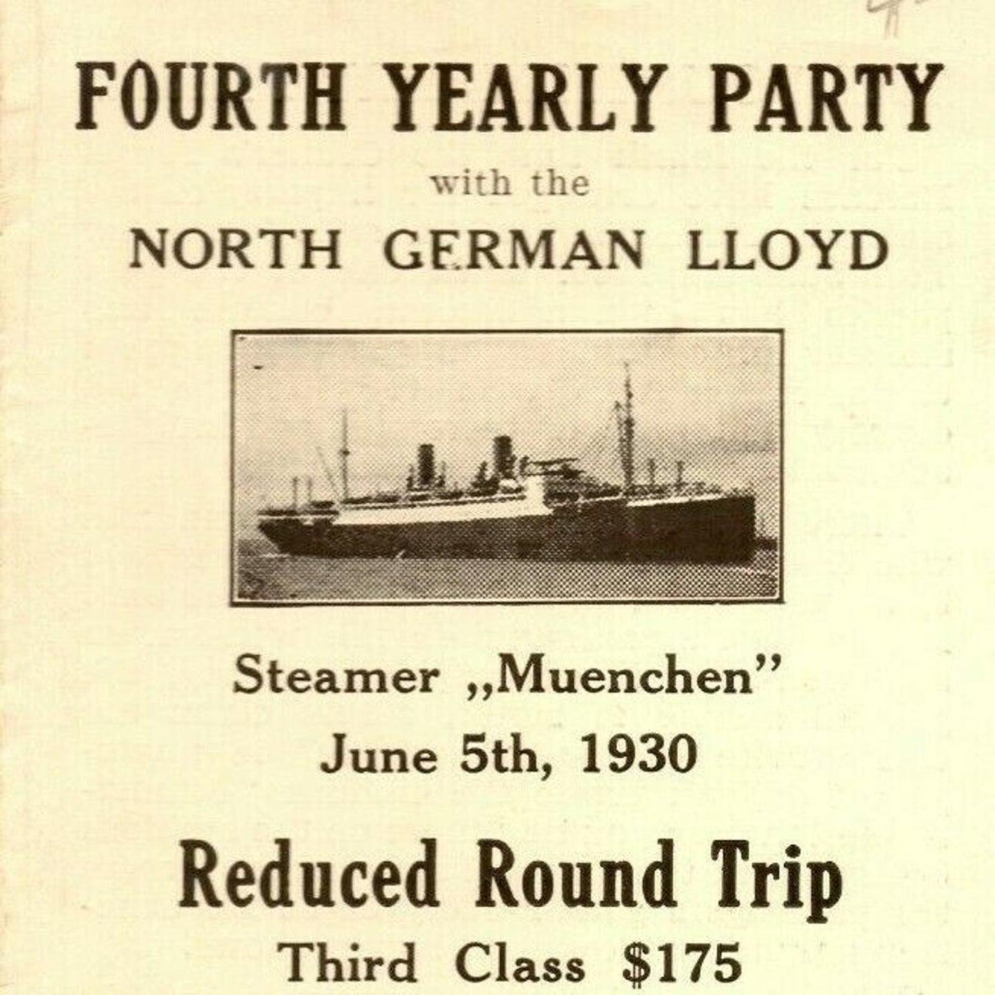 1930 North German Lloyd Single Sheet Cruise Line Reduced Prices Single Sheet