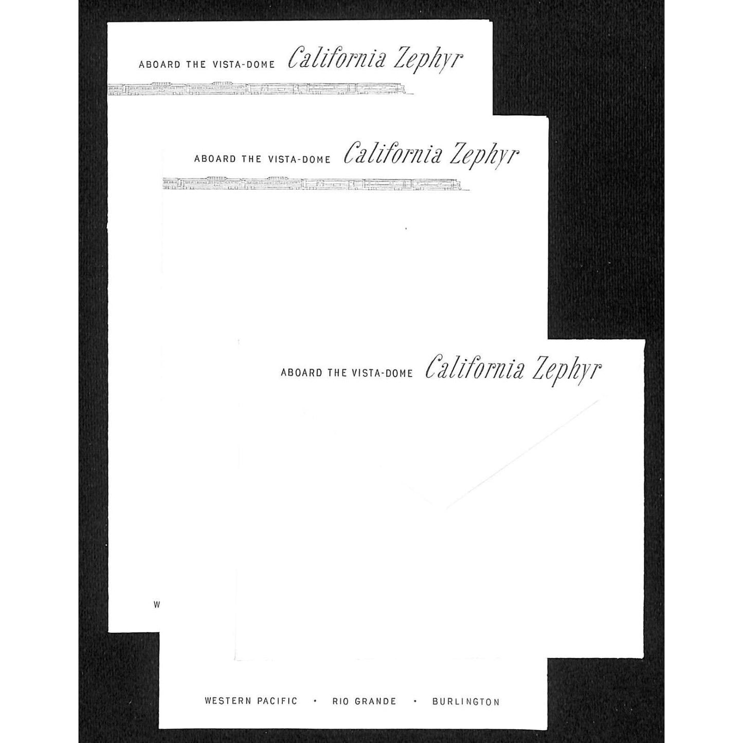 Vista Dome California Zephyr Railroad - 2 Stationary Sheets & 1 Cover VGC