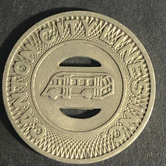 Canton City Lines Inc. G/F One Fare Brass Bus Transit Token 22.80mm