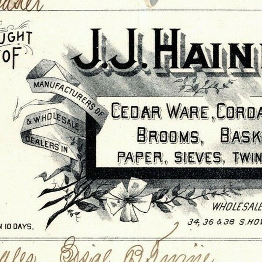 1896 Letterhead Billhead J.J. Haines Baskets Sieves Baltimore Ephraim Baker*