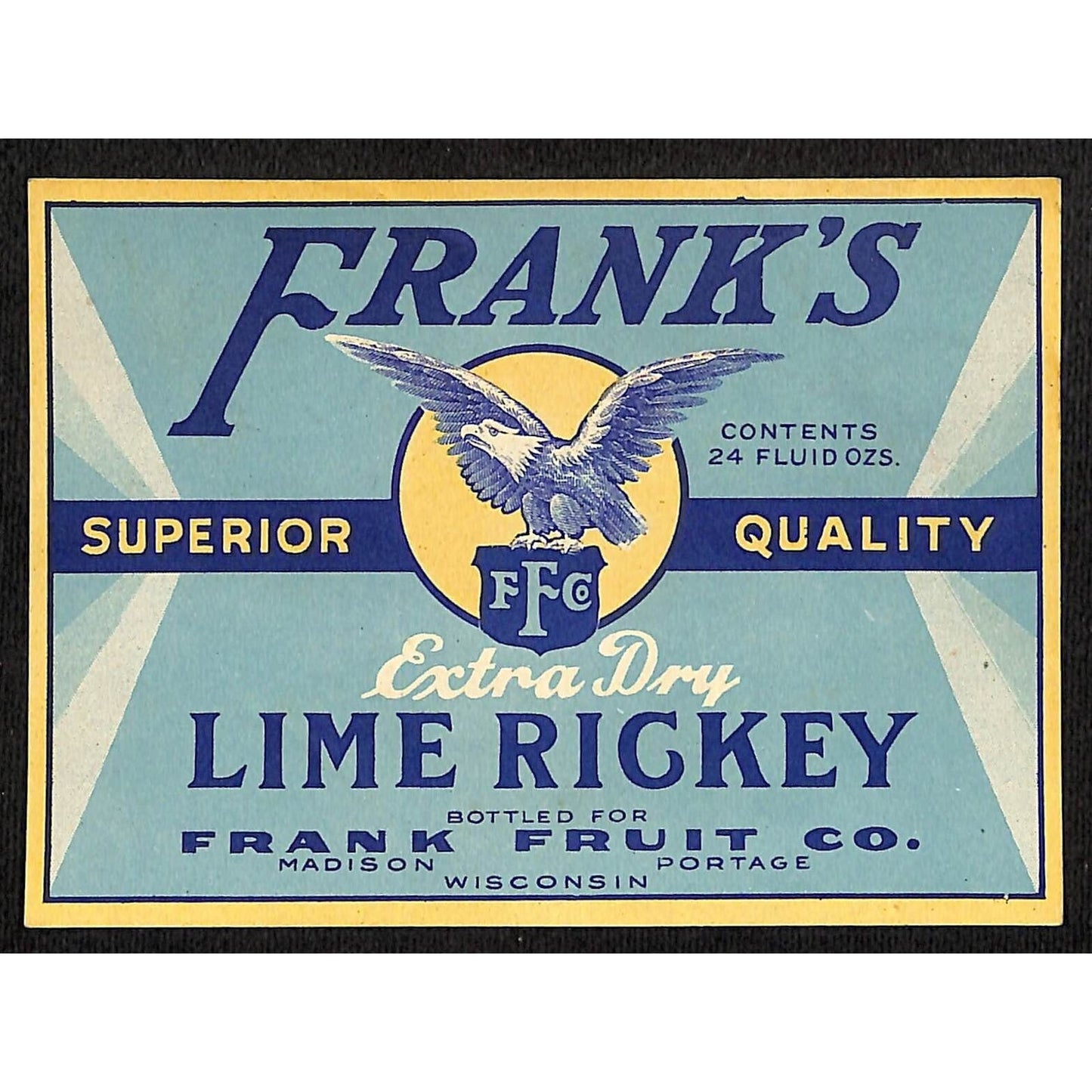 Frank's Lime Rickey Soda Paper Label Frank Fruit Wisconsin c1930's-40's