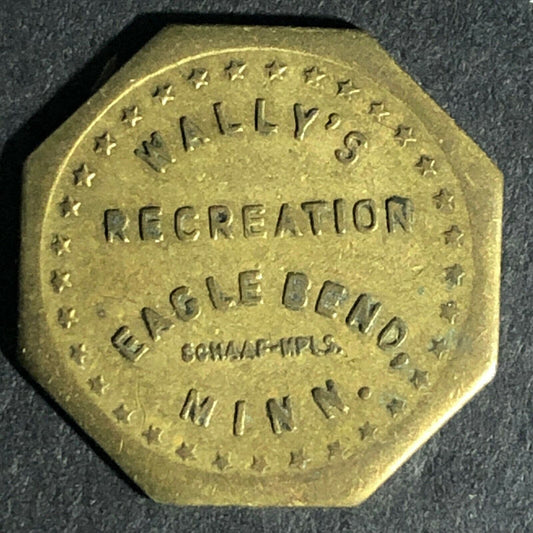 Wally's Recreation Eagle Bend. Minn G/F 5c Brass Token 20mm Octagon