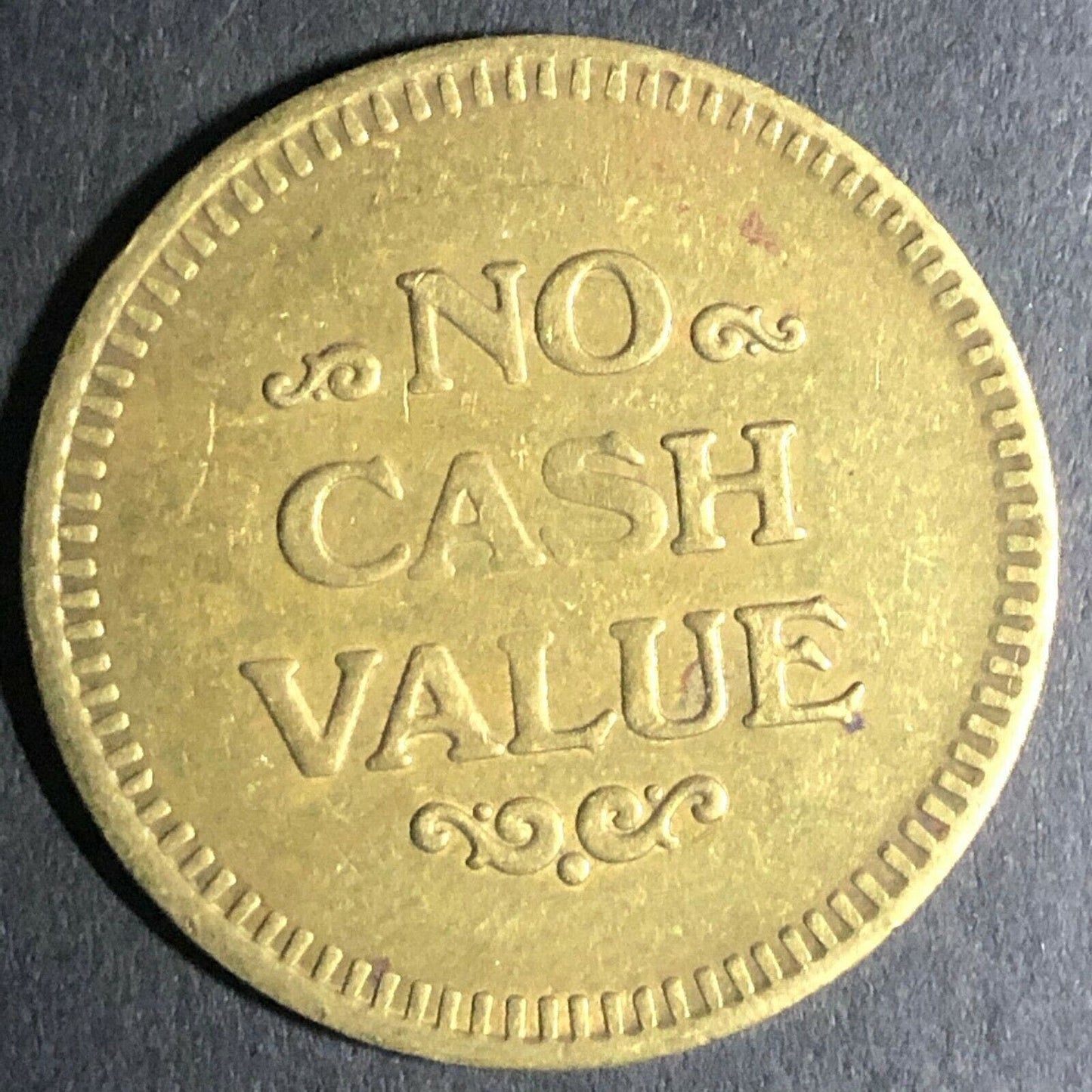 28.7mm Large Vintage Brass Baseball "No Cash Value" Token - Fauver Coll.