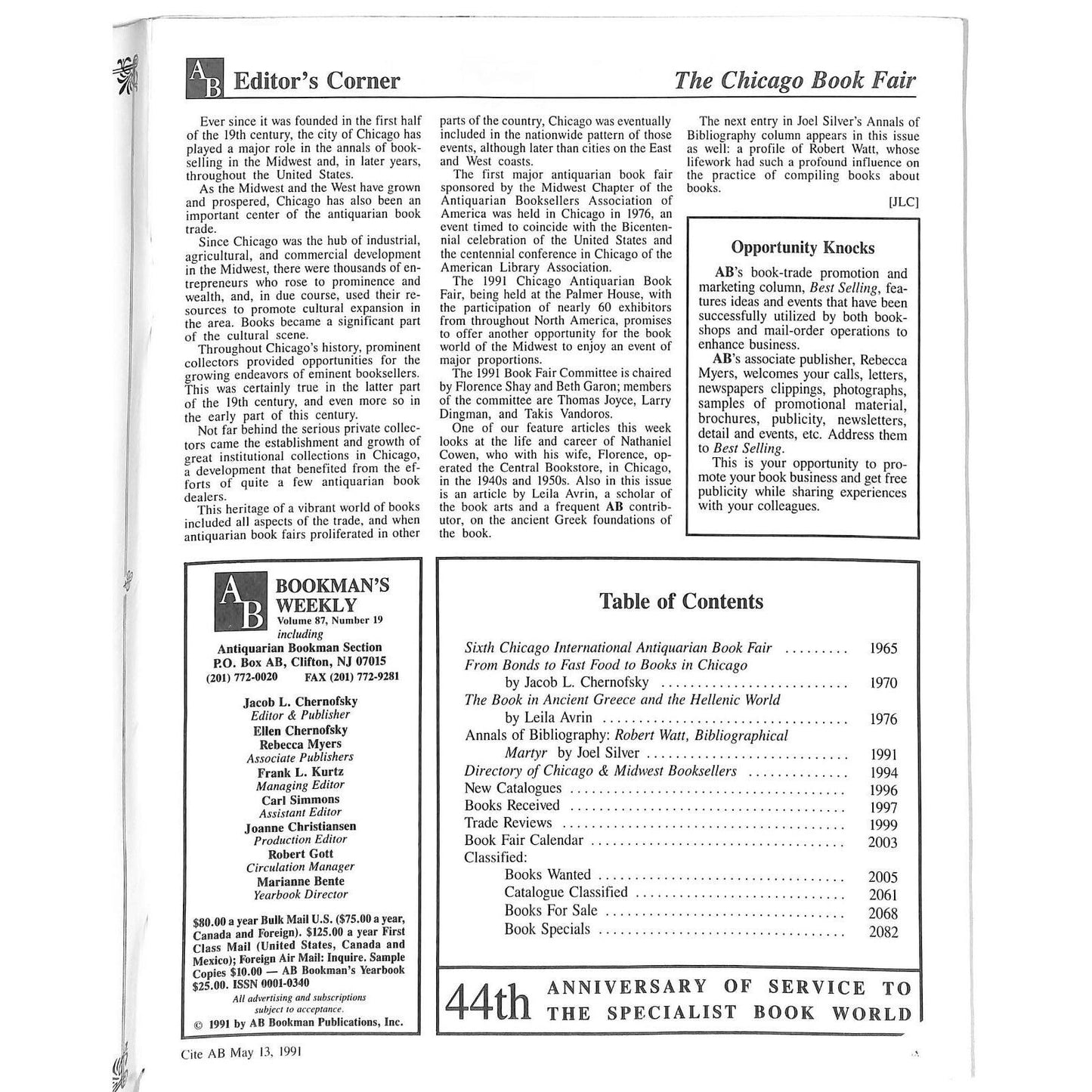 A B Bookman's Weekly Magazine May 13, 1991 Special Chicago Book Fair Issue 100+p