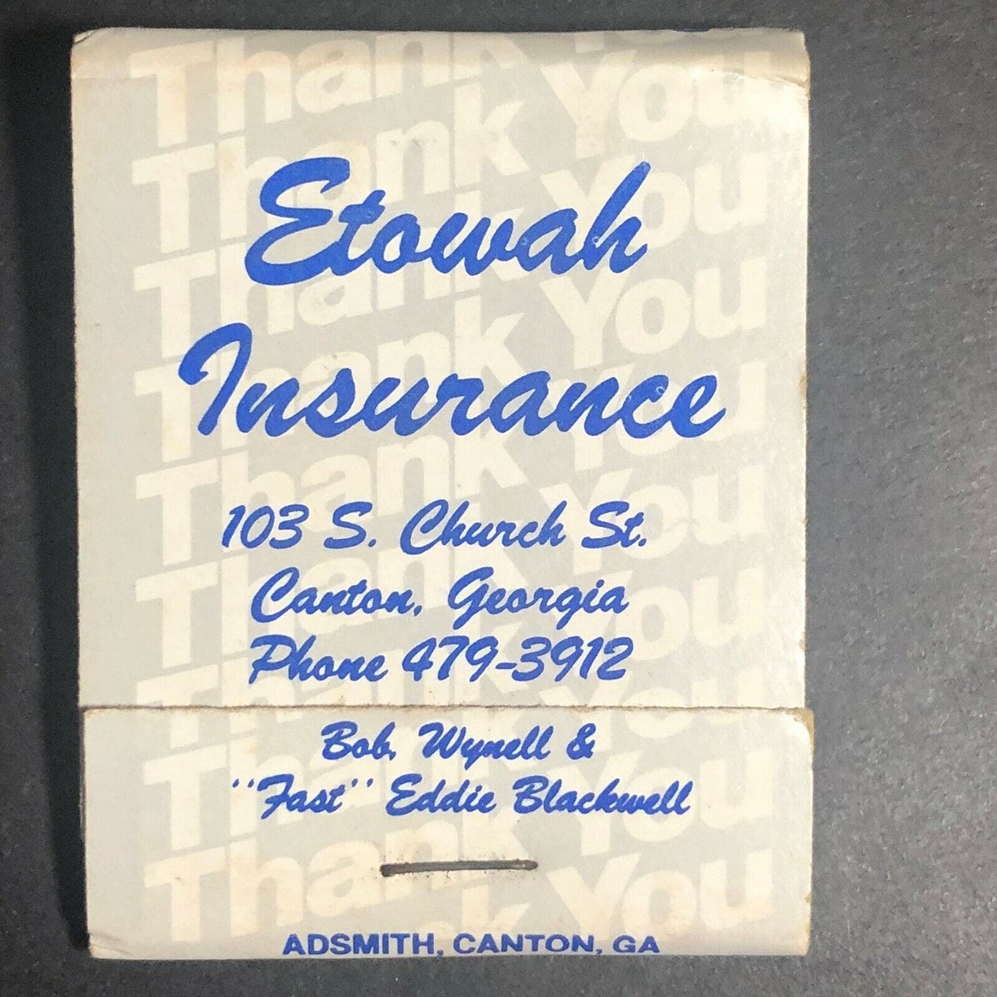 1960's-70's Full Matchbook "Etowah Insurance" Canton, GA