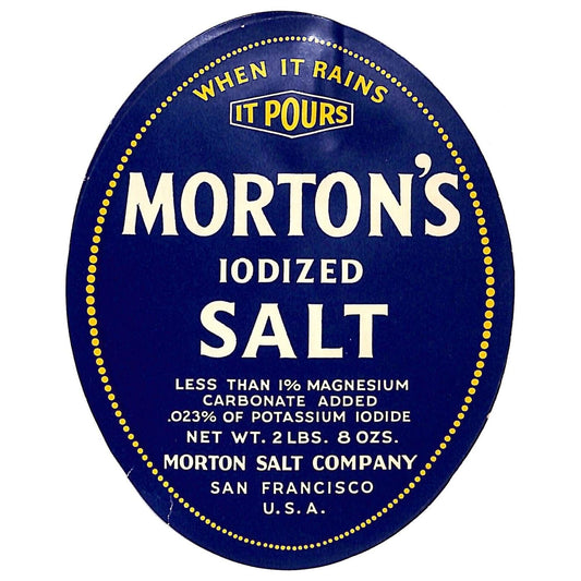 Morton's Iodized Paper Salt Label 2 Lbs. 8 Ozs. San Francisco Scarce c1941