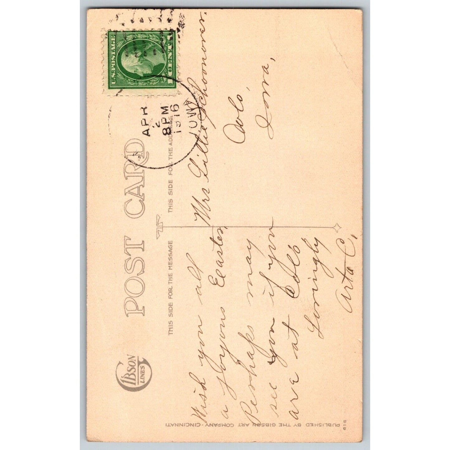 Vintage Easter Postcard "To wish you a Happy Easter" Floral PM 1916