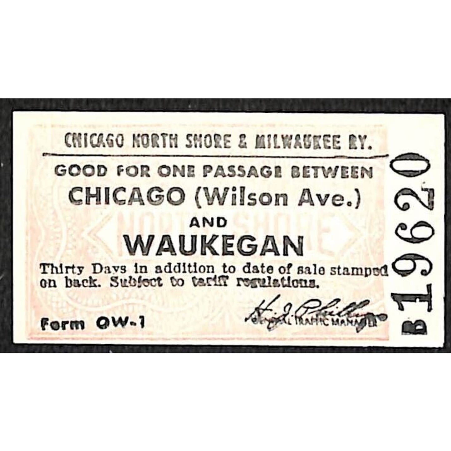 Chicago North Shore & Milwaukee RY Ticket c1947-50's Waukegan #19620