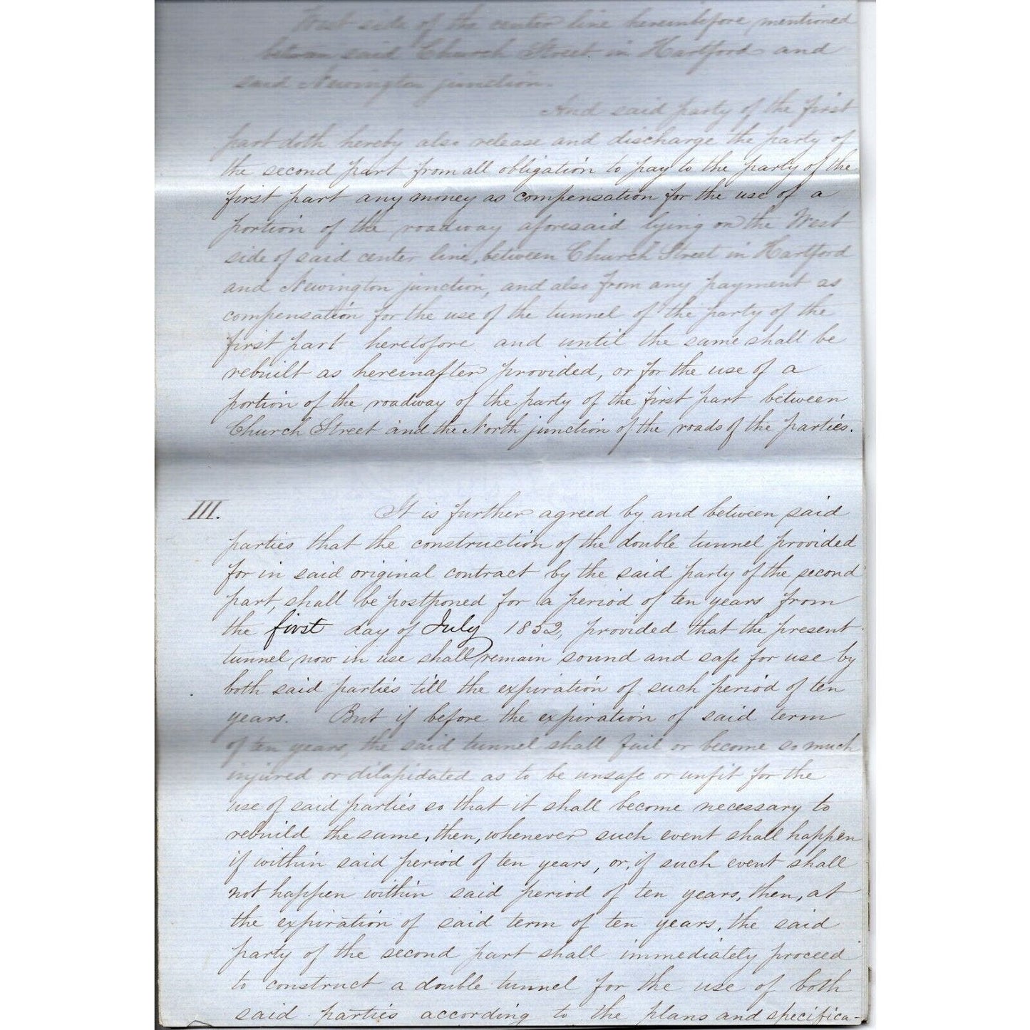 13pg.1852 Signed Agreement btwn Hartford & NH / Providence & Fishkill Railroads