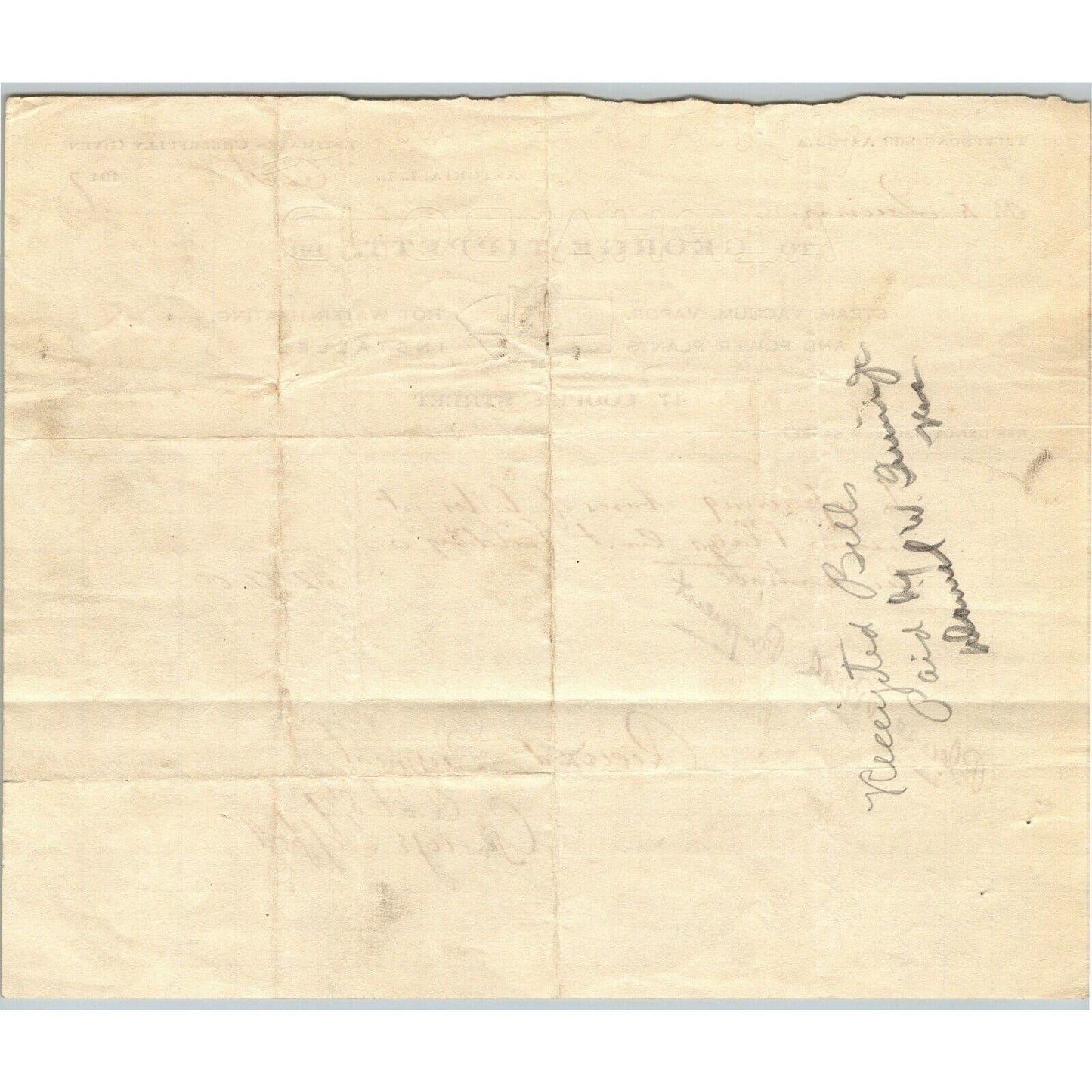 1917 Astoria LIC, NY Letterhead George Tippet Steam Vacuum Vapor Power Plants