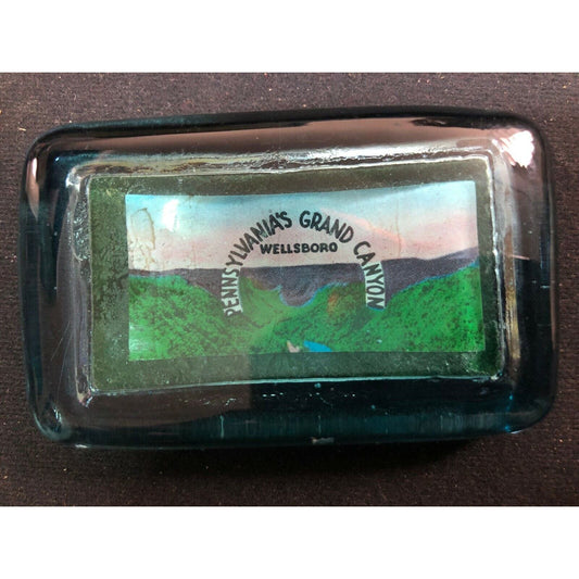 Wellsboro Pennsylvania's Grand Canyon Small Aqua Advertising Paperweight