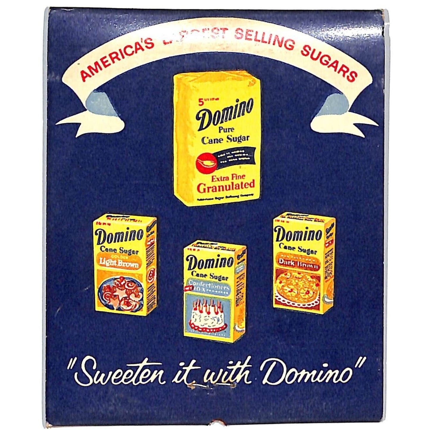 Domino Sugar GIANT (3 1/4" x 4") Printed Wooden Stick Full Matchbook c1960's