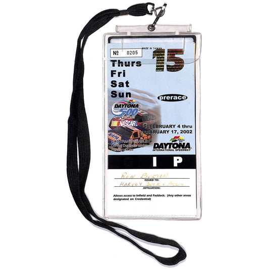 2002 Daytona 500 4-Day Infield Prerace Pass & Lanyard - The Ron Burton Estate