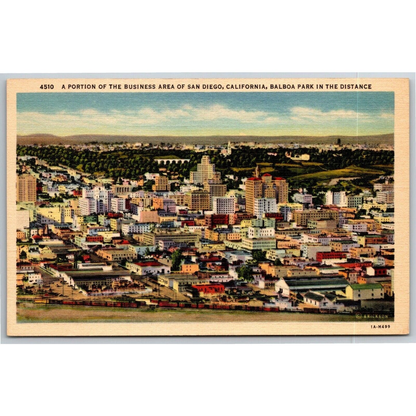 Vintage c1930-45 Linen Postcard "Business Area San Diego, CA"