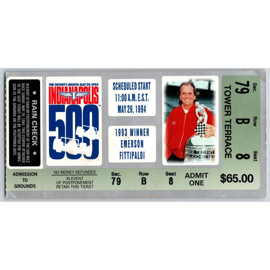 1994 Indianapolis 500 Ticket Stub Racing IMS Emerson Fittipaldi - seat 8