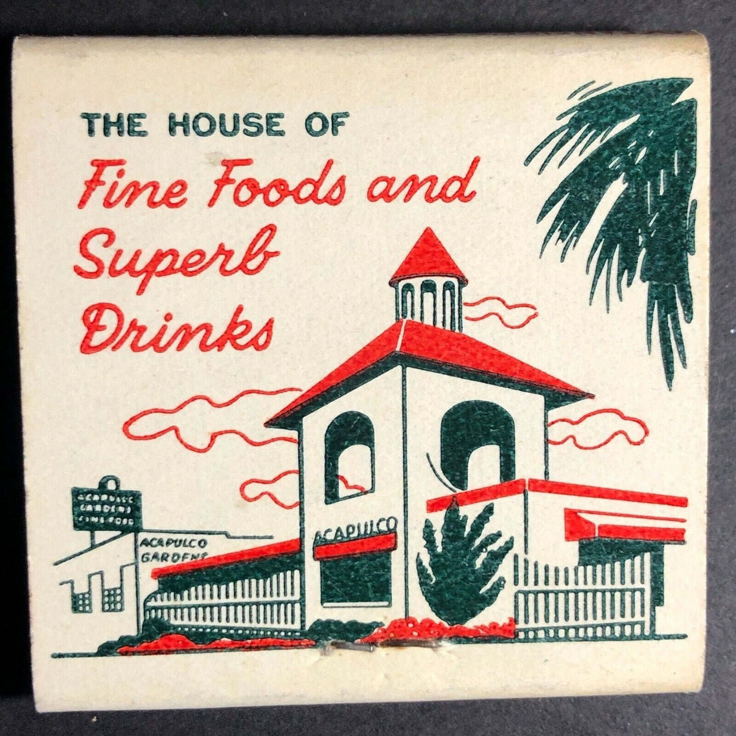 Scarce c1950's-60's Full FEATURE Matchbook Acapulco Gardens Oceanside Calif