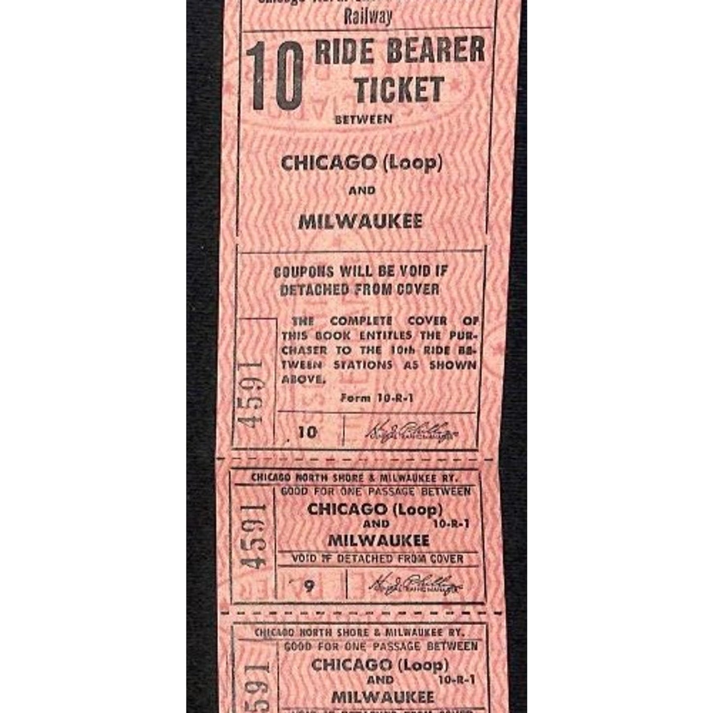 Chicago North Shore & Milwaukee RY 10 Ride 21" Ticket Strip Loop to Milwaukee