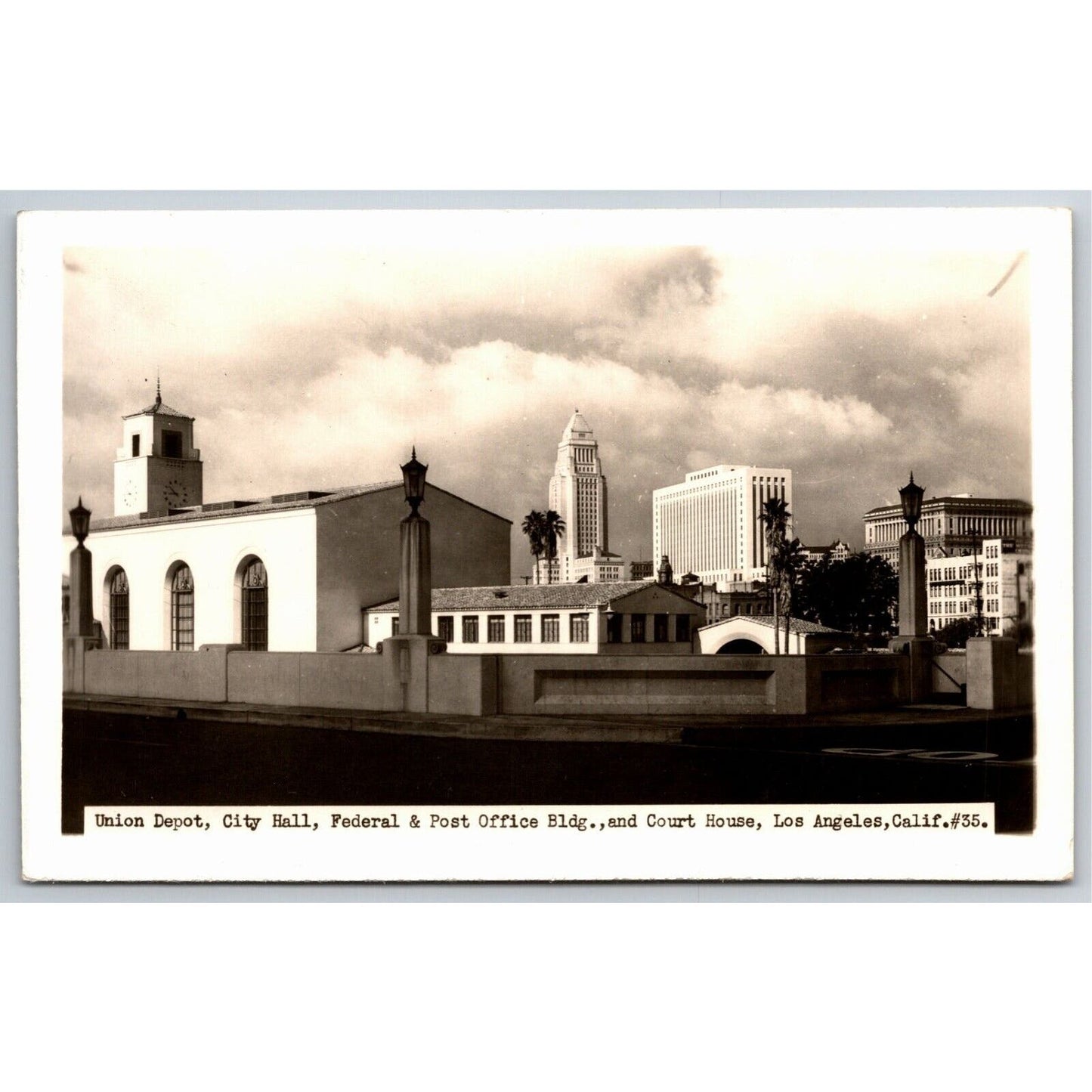 Union Depot, City Hall, Federal & Post Office Los Angeles RPPC* Postcard NP VGC