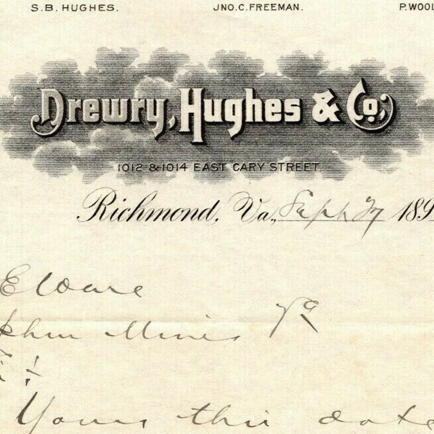 Drewry, Hughes & Co. (Dry Goods) Letterhead Richmond, VA to: Geo. E. Wear - 1894