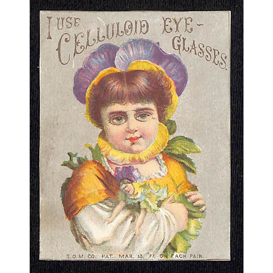 "I Use Celluloid Eye-Glasses" Victorian Trade Card S.O.M. Co.