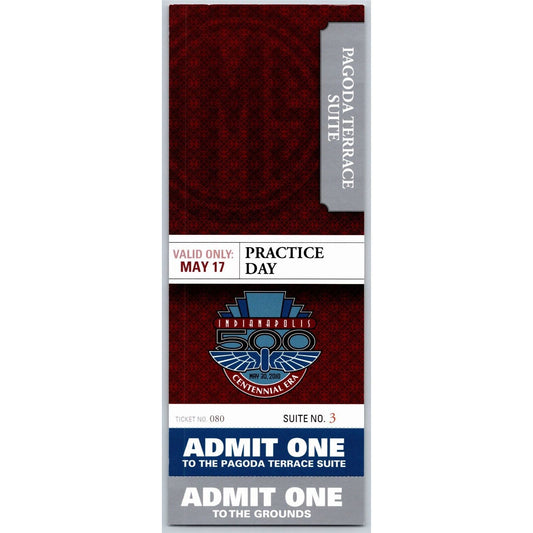 2010 Indy 500 Practice Day 5/17 Pagoda Terrace Suite Unused Ticket #080