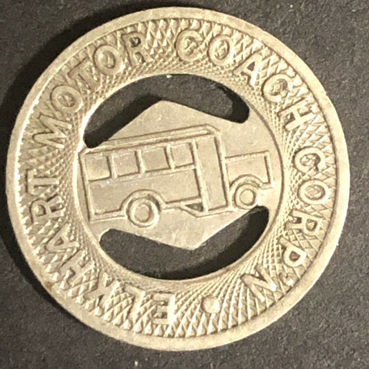 c1945 16mm Elkhart Motor Coach Corp Brass G/F One Fare Token Indiana